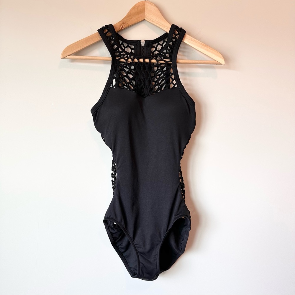 SeaFolly | Black Mesh Back One Piece Swimsuit